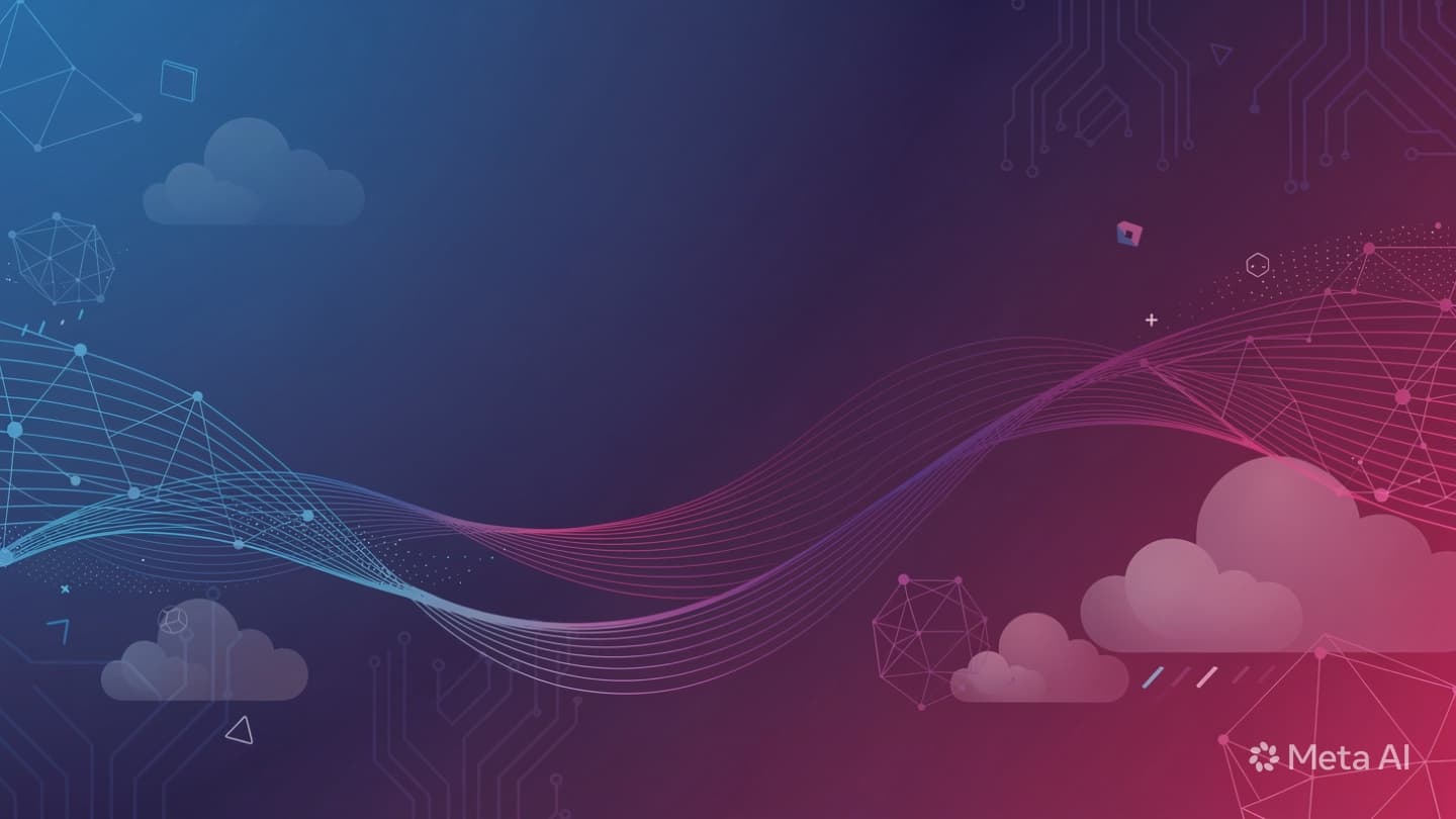 Abstract background of glowing blue and purple network lines representing technology and connectivity.